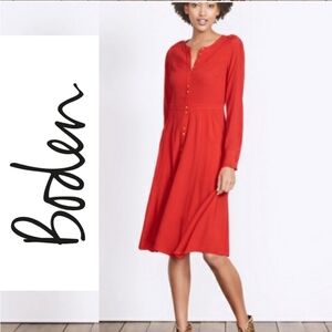 Boden Red Dress with Gold Buttons Pockets 8P